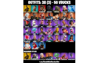 UNIQUE - Spiderman (Gilded Reality),  Darth Vader  [38 Skins, 50 Vbucks, 42 Axes, 28 Emotes, 34 Gliders and MORE!]