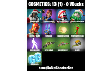UNIQUE - Santa Dogg, Explorer Emilie  [5 Skins,  Vbucks, 1 Axes, 1 Emotes, 3 Gliders and MORE!]