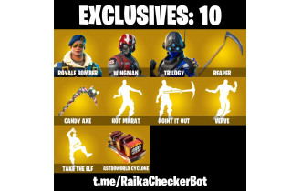 UNIQUE - Royale Bomber , Wingman [111 Skins, 300 Vbucks, 85 Axes, 91 Emotes, 82 Gliders and MORE!]