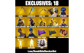 UNIQUE - Travis Scott , Chun Li  [282 Skins, 10 Vbucks, 177 Axes, 156 Emotes, 132 Gliders and MORE!]