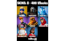 UNIQUE - Neo Versa , Mandalorian [8 Skins, 400 Vbucks, 18 Axes, 16 Emotes, 25 Gliders and MORE!]