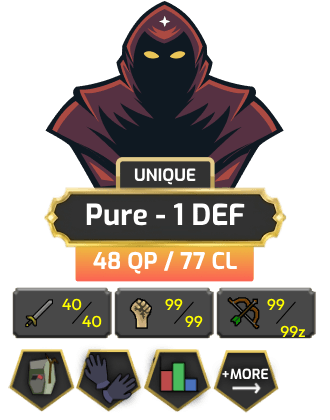 Pure - 1 DEF | TTL: 920 | CL: 77 | QP: 48 [Ava's, Mithril Gloves, DT1, 99 MAGE, 99 RAN, 99 STR + MORE!]