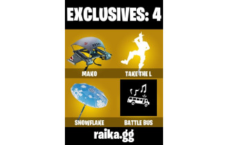 UNIQUE - Mako, Take The L  [3 Skins, 50 Vbucks, 3 Axes, 14 Emotes, 8 Gliders and MORE!]