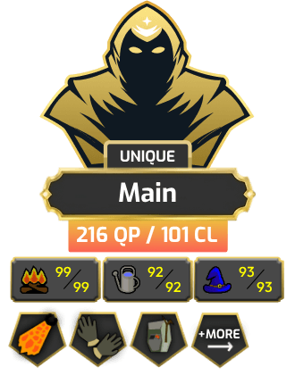 Main | TTL: 1954 | CL: 101 | QP: 216 [Fire Cape, B Gloves, Ava's, MM1, Mithril Gloves, Lunars, DT1, Graceful, Pets + MORE!]