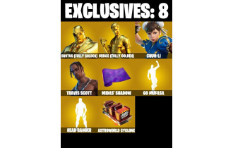 UNIQUE - Travis Scott, Chun Li [117 Skins, 6550 Vbucks, 87 Axes, 98 Emotes, 59 Gliders and MORE!]