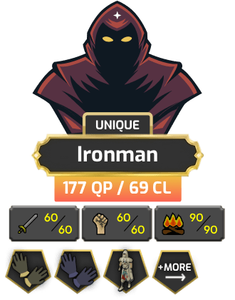 Ironman - HCIM | Berserker | TTL: 1088 | CL: 69 | QP: 177 [B Gloves, MM1, Mithril Gloves, DT1, Graceful + MORE!]