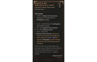 Mantle of the Mountain&rsquo;s Fury [ ⭐️ Affix: MAX ROLL] Divine SC