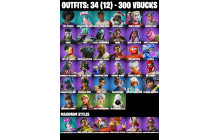 UNIQUE -  Renegade Raider , 2x Harley Skins [34 Skins, 300 Vbucks, 26 Axes, 26 Emotes, 23 Gliders and MORE!]