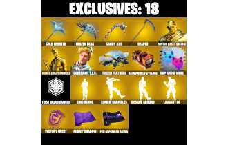 UNIQUE - Can Change Email , Midas (Fully Golden) [170 Skins, 200 Vbucks, 152 Axes, 118 Emotes, 116 Gliders and MORE!]