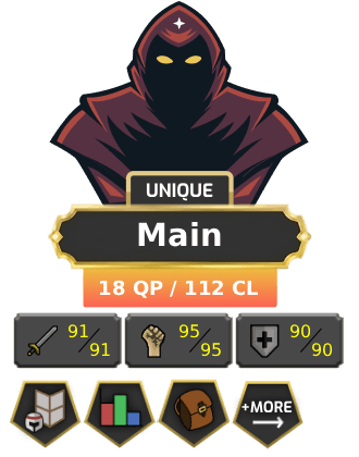 Main | Starter | TTL: 923 | CL: 112 | QP: 18 [91 ATT | 95 STR | 90 DEF | 70 RAN | 70 Slayer + MORE!]