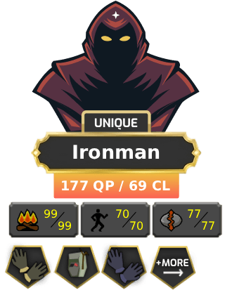 Ironman - HCIM | Starter | Berserker | TTL: 1160 | CL: 69 | QP: 177 [B Gloves, Ava's, MM1, Mithril Gloves, DT1 + MORE!]