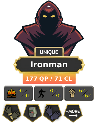 Ironman - HCIM | Main | TTL: 1093 | CL: 71 | QP: 177 [B Gloves, Ava's, MM1, Mithril Gloves, DT1, Graceful + MORE!]