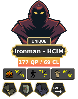 Ironman - HCIM | Starter | Berserker | TTL: 1152 | CL: 69 | QP: 177 [B Gloves, Ava's, MM1, Mithril Gloves, DT1 + MORE!]