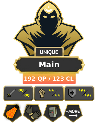 Main | Staker | TTL: 1952 | CL: 123 | QP: 192 [Max Melee, Fire Cape, B Gloves, Ava's, Max POH, MM1, Void + MORE!]