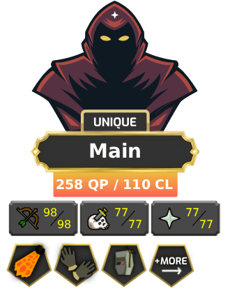 Main | TTL: 1725 | CL: 110 | QP: 258 [Fire Cape, B Gloves, Augury, Ava's, MM2, MM1, DS2, Mithril Gloves + MORE!]
