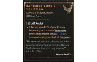 Banished Lord's Talisman [ ⭐️ Affix: MAX ROLL] Reckoning SC