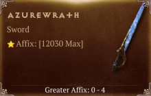 Azurewrath [ ⭐️ Affix: MAX ROLL] Reckoning SC
