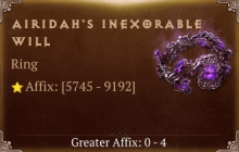 Airidah's Inexorable Will [ ⭐️ Affix: HIGH ROLL] Reckoning SC