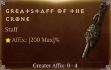 Greatstaff of the Crone [ ⭐️ Affix: MAX ROLL] Reckoning SC