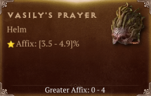 Vasily's Prayer [ ⭐️ Affix: HIGH ROLL] Reckoning SC