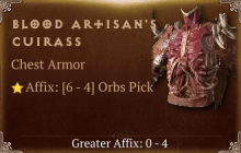 Blood Artisan's Cuirass [ ⭐️ Affix: HIGH ROLL] Reckoning SC