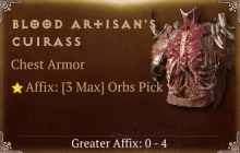 Blood Artisan's Cuirass [ ⭐️ Affix: MAX ROLL] Reckoning SC