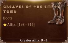 Greaves of the Empty Tomb [ ⭐️ Affix: HIGH ROLL] Reckoning SC