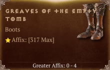 Greaves of the Empty Tomb [ ⭐️ Affix: MAX ROLL] Reckoning SC