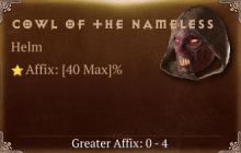 Cowl of the Nameless [ ⭐️ Affix: MAX ROLL] Reckoning SC