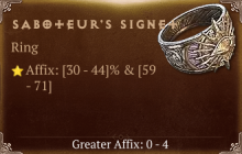 Saboteur's Signet [ ⭐️ Affix: HIGH ROLL] Reckoning SC