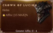 Crown of Lucion [ ⭐️ Affix: MAX ROLL] Reckoning SC