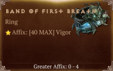 Band of First Breath [ ⭐️ Affix: MAX ROLL] Reckoning SC