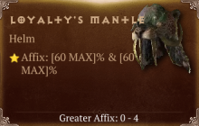 Loyalty's Mantle [ ⭐️ Affix: MAX ROLL] Reckoning SC