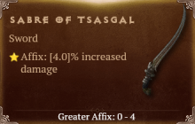 Sabre of Tsasgal [ ⭐️ Affix: MAX ROLL] Reckoning SC