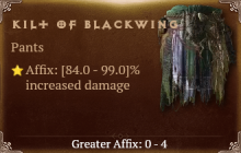 Kilt of Blackwing [ ⭐️ Affix: HIGH ROLL] Reckoning SC