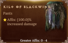 Kilt of Blackwing [ ⭐️ Affix: MAX ROLL] Reckoning SC