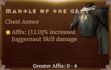 Mantle of the Grey [ ⭐️ Affix: MAX ROLL] Reckoning SC