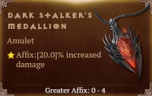 Dark Stalker's Medallion [ ⭐️ Affix: MAX ROLL] Reckoning SC