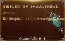 Emblem of Staalbreak [ ⭐️ Affix: HIGH ROLL] Reckoning SC