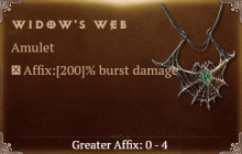 Widow's Web [ ⭐️ Affix: MAX ROLL] Reckoning SC