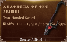 Anathema of the Primes [ ⭐️ Affix: HIGH ROLL] Reckoning SC