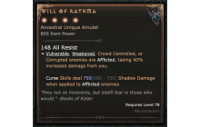 Will of Rathma [Max Unique | ⭐️ 4 Greater | Amulet | Necromancer]