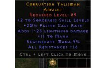 Corruption Talisman [2 Sorceress Skills | 20% FCR | 1 Adds Lightning Damage]