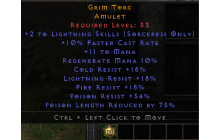 Grim Torc [2 to Lightning Skills (Sorceress Only) | 10% FCR | 11 Mana]