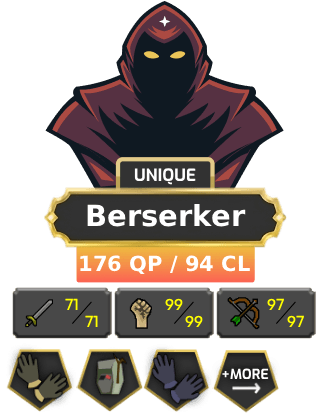 Berserker | Main | TTL: 1066 | CL: 94 | QP: 176 [B Gloves, Ava's, MM1, Mithril Gloves, DT1, 99 STR + MORE!]
