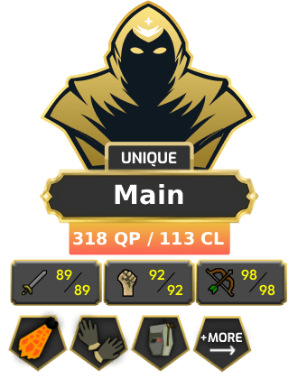 Main | TTL: 1909 | CL: 113 | QP: 318 [Fire Cape, B Gloves, Ava's, MM2, MM1, DS2, SOTE, Mithril Gloves, MA1 & MA2 + MORE!]