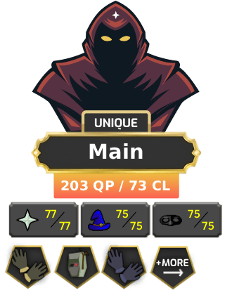 Main | Starter | TTL: 1487 | CL: 73 | QP: 203 [B Gloves, Ava's, MM1, Mithril Gloves, MA1 & MA2, Lunars, DT1, Piety + MORE!]