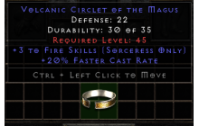 Volcanic Circlet of the Magus [3 to Fire Skills (Sorceress Only) | 20% FCR]