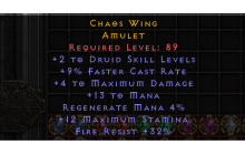 Chaos Wing [2 Druid Skills | 9% FCR | 4 MaxDmg]