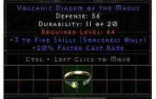 Volcanic Diadem of the Magus [3 to Fire Skills (Sorceress Only) | 20% FCR]